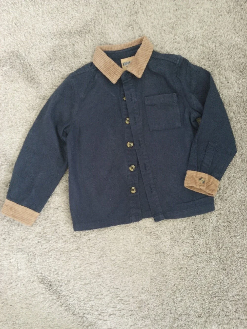 Toddler Boys Navy Jacket with Tan Corduroy Collar & Cuffs - Size 5T